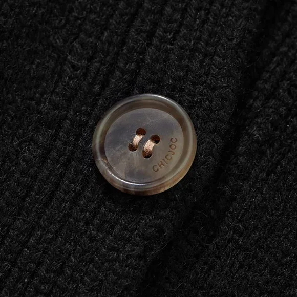 CHICJOC Scarlet Style Cashmere Cardigan Deep V-neck black size 38 - Picture 6 of 15